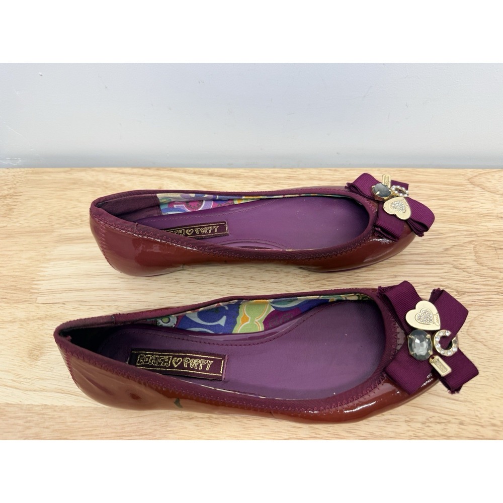 Coach Poppy Caper patent leather Ballet Flats Magenta Size 7B Charms #69